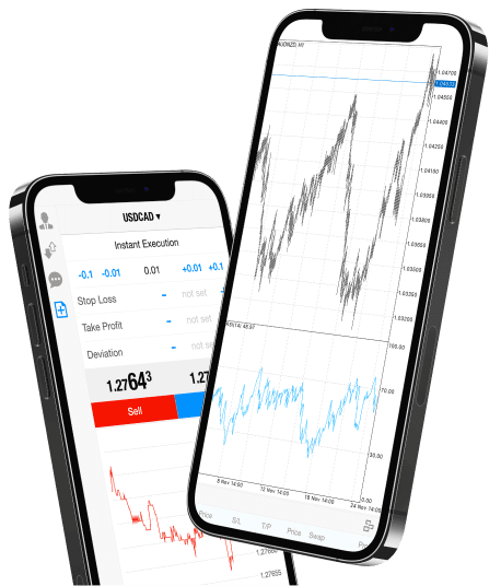 Image of two mobiles showcasing trading stats on a mobile trading app.