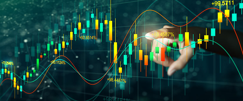 line charts and candlesticks representing open, low, high and close prices referring to trading indices