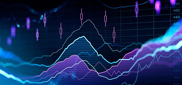 a screen with a line chart and candlesticks relating to trading indices.