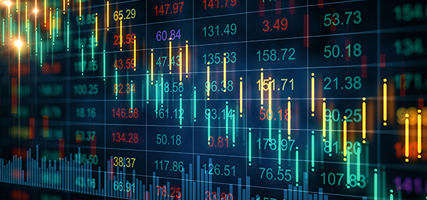 Numbers unfold on the stock market board, a visual tapestry reflecting the dynamic rhythms and fluctuations within the world of finance. 