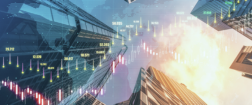 skyscrapers and technical charts referring to real forex trading