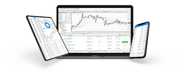 Mobile devices displaying forex data for trading purposes.