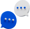 Two speech bubbles with blue dots, representing a conversation between two people