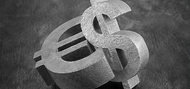 Two prominent symbols, the Euro and Dollar, paired with a diverse range of currency symbols representing currency pairs in the forex market.