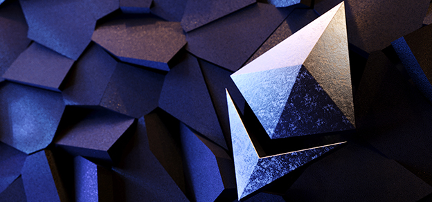 The Ethereum logo on a vibrant purple background, symbolizing the digital currency and blockchain platform.