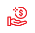 A red hand holding a dollar sign on a white background