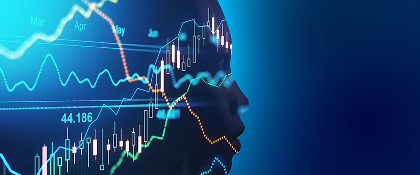 An intricate representation of Algorithmic Trading with diagrams on a human face.