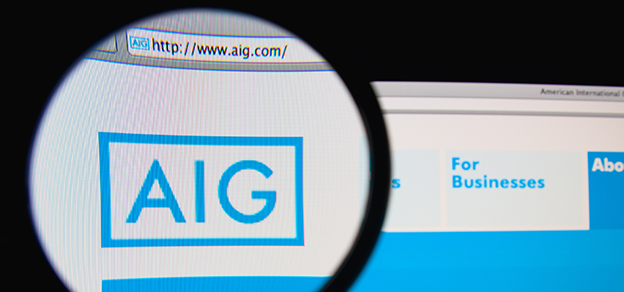 The AIG logo and domain displayed in a web browser, emphasizing the online presence of the American International Group.