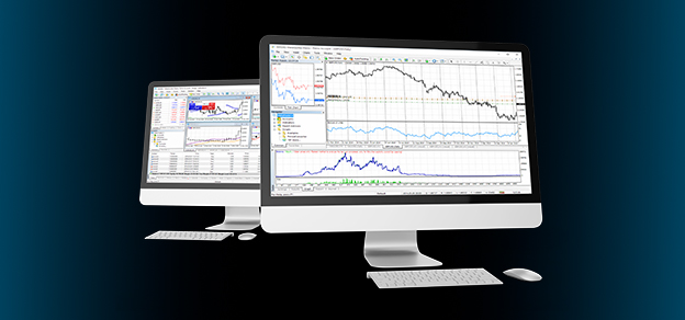 Two PCs are synchronized, displaying real-time forex data through MetaTrader 4 (MT4), facilitating informed trading decisions in the dynamic financial landscape.