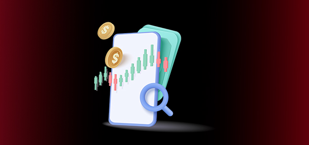 image with mobile screen, US dollar coins and trading candlestick icons related to MT4 features and benefits