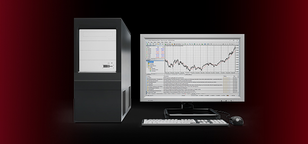 A desktop PC displaying forex data emphasizes the use of "MT4 for Windows" as a robust trading platform for in-depth analysis and execution.