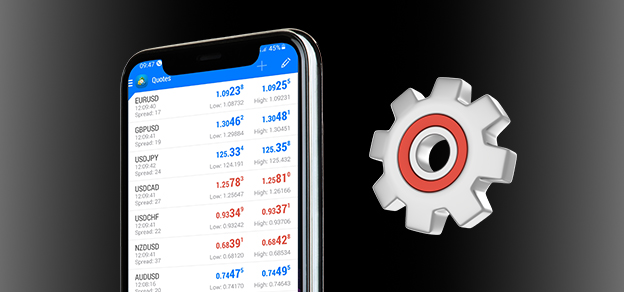 A mobile displaying forex data with a gear symbolizes the functionality of "MT4 for Android," offering trading tools and data on the go.