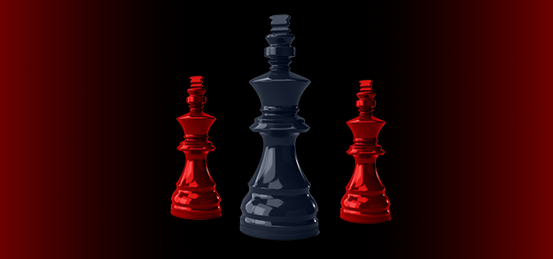 A forex trading strategy chart showing a black king and two red chess pieces.