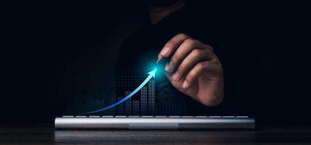 A trader drawing an upward arrow above charts signifies TradeCopier's role in implementing strategies for profitable trades.
