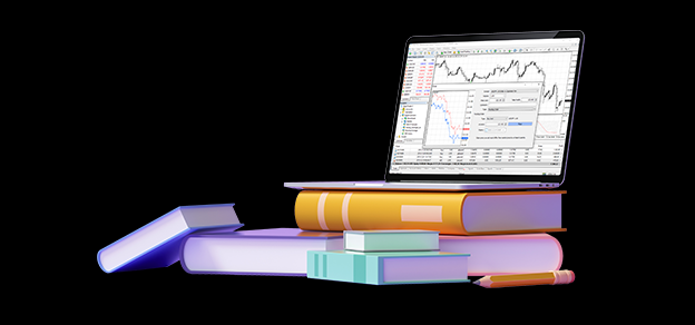 A stack of books supporting a laptop, a testament to the role of knowledge and technology in the world of forex trading and education.