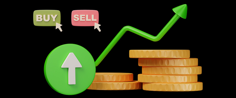 Coins with two upward-pointing arrows signify the potential gains and risks in the world of day trading and financial markets.