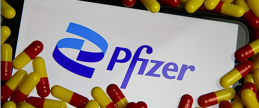 Pills with the Pfizer logo in the center, representing pharmaceutical products and Pfizer's brand.