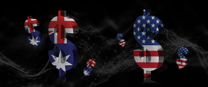 Dollar signs adorned with the flags of the United States and Australia, a representation of their currencies' global significance.