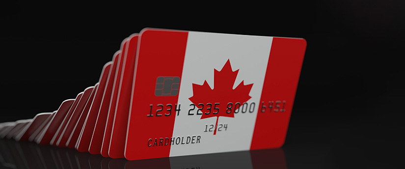 Credit cards with the Canadian flag, representing Canadian currency.