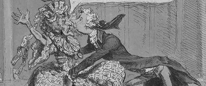 An intriguing scene featuring the "Old Lady" (Bank of England) and a gentleman attempting to take her gold