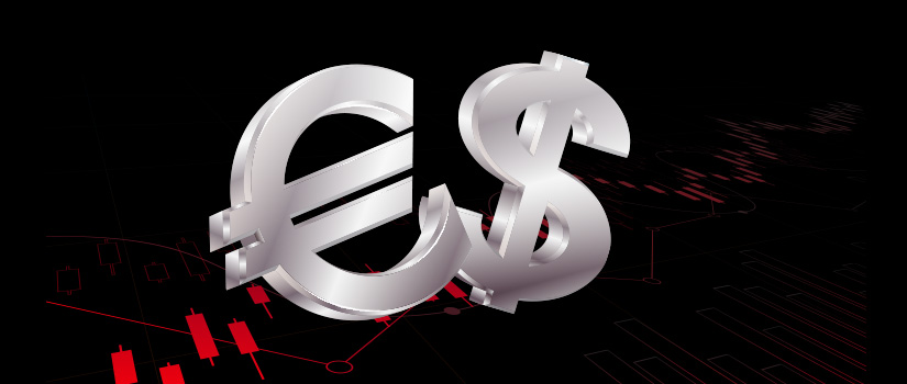 Euro and USD symbols with candlestick charts, representing forex trading.