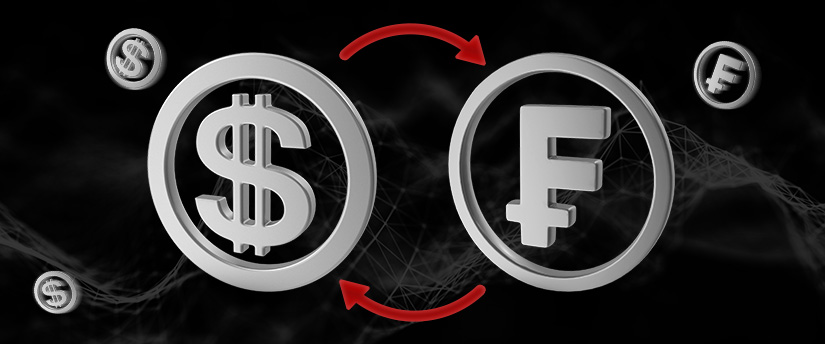 The signs of the US dollar and Swiss franc unite in USD-CHF, a financial symbol of international economic transactions and currency exchange.