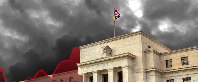 The iconic Federal Reserve System symbol shines against a dark backdrop, a beacon of financial strength and stability. 