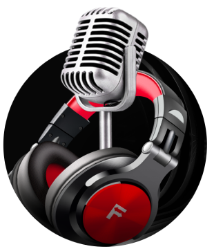 Microphone and headset representing a podcast page.