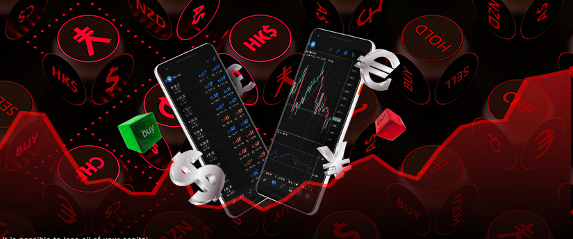 Two mobiles displaying forex data with various currencies in the background, exemplifying the functionality of a trading platform.