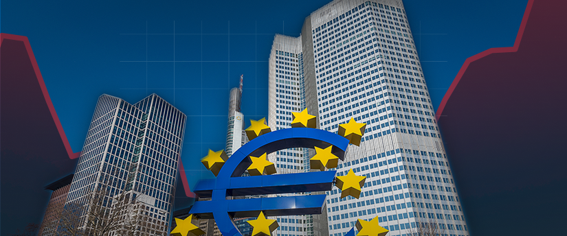 Two buildings alongside the EU symbol, signifying the European Central Bank's significance in the European Union.