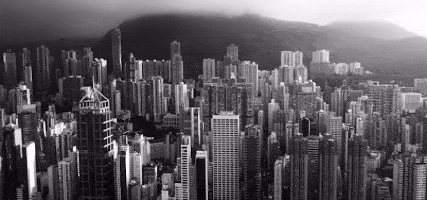 A cityscape adorned with a fintech diagram, illustrating the integration of financial technology into urban landscapes.