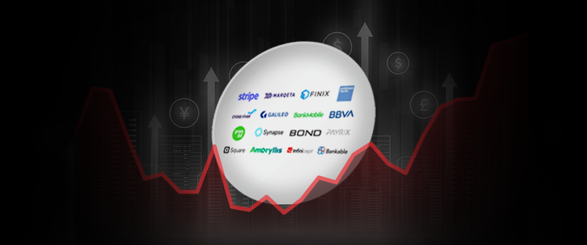 A tablet displaying various fintech logos, showcasing the diverse range of financial technology services.