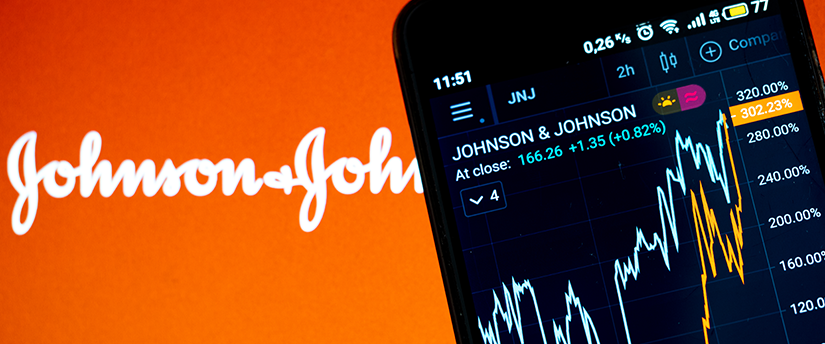 Johnson & Johnson's logo featured on a mobile device displaying stock trading data, blending health and finance sectors