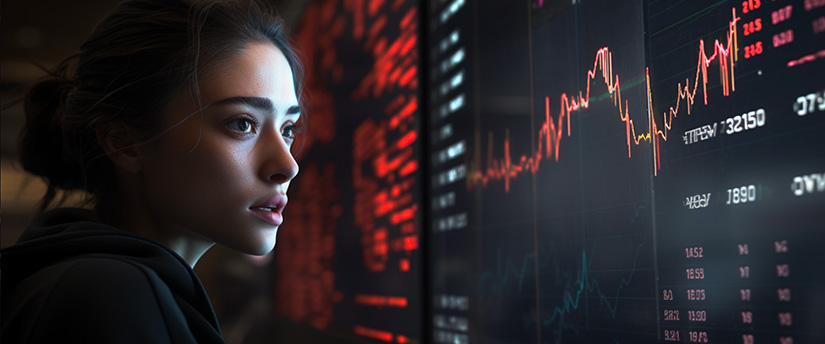 A girl attentively observing a monitor displaying forex data via MetaTrader 4, engaging in online trading.