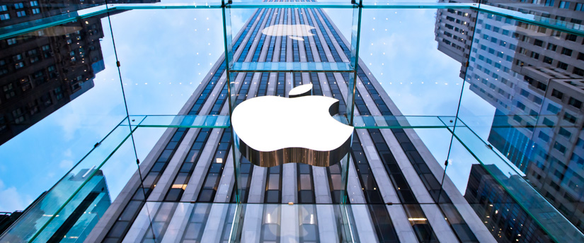 The iconic Apple building, known for its modern and innovative architectural design.