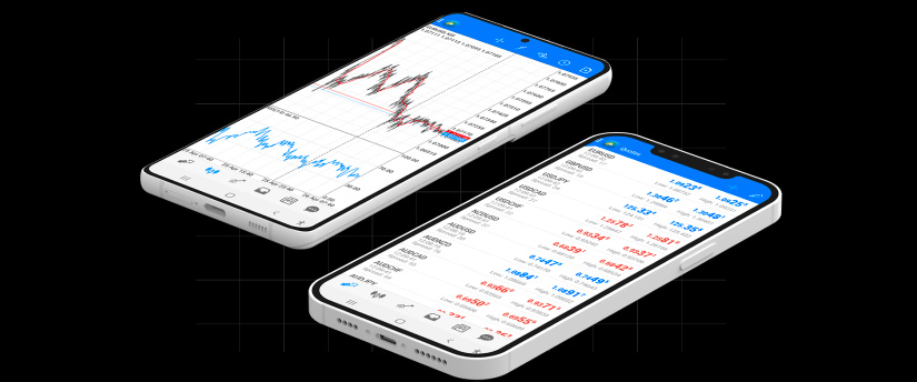 two mobile phones showing some numbers and graphs depicting how to install and trade with MetaTrader 4 Windows