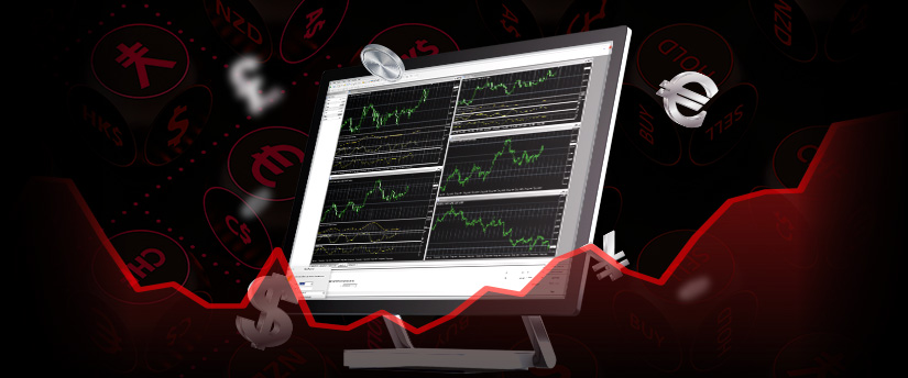 A monitor presenting forex data with various currencies in the background, emblematic of the world of forex brokers.
