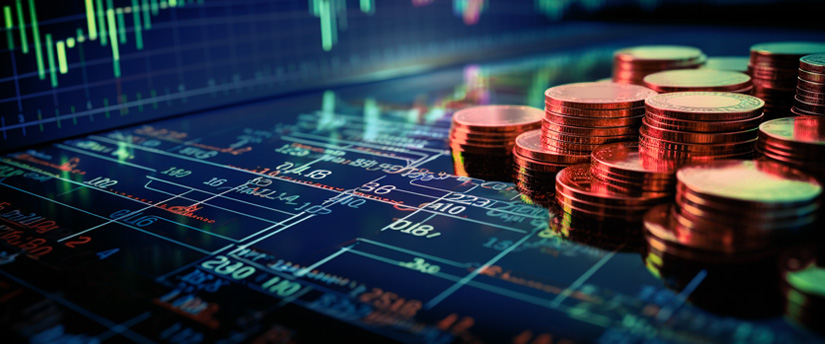 A stack of coins placed on forex data represents the financial rewards and market insights integral to trading forex.