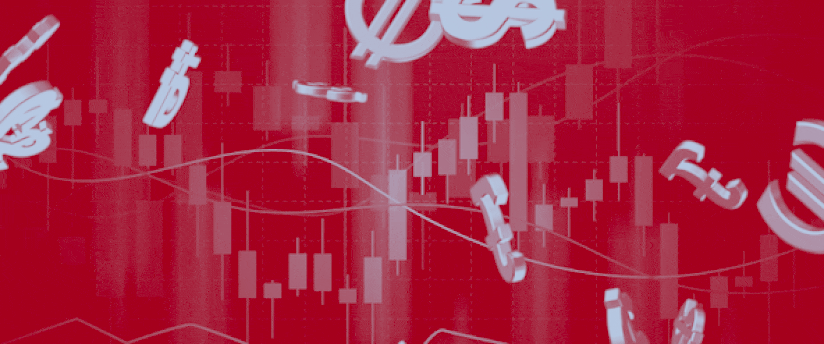 Currencies dropping from the air with charts in the background, symbolizing the complexity of CFD trading in the currency market.