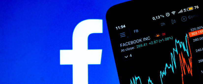 facebook logo against a backdrop of stock market charts, symbolizing the company's influence on the financial markets