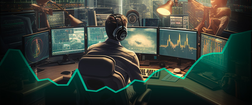 A trader, surrounded by screens and data, embodies the role of a diligent CFD broker.
