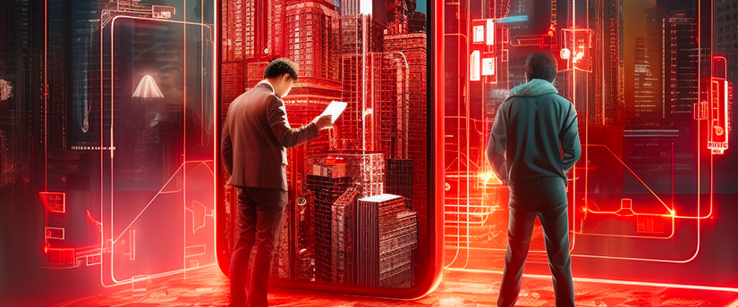 two men with some buildings in a red background referring to whether CFD is profitable