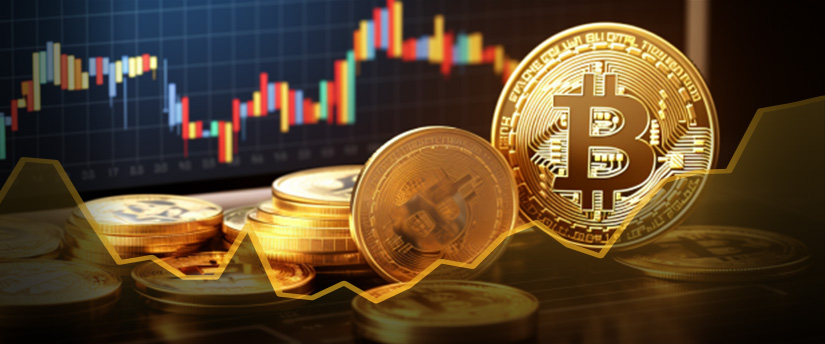 A pile of gold coins sitting on top of a table, representing cryptocurrency and forex