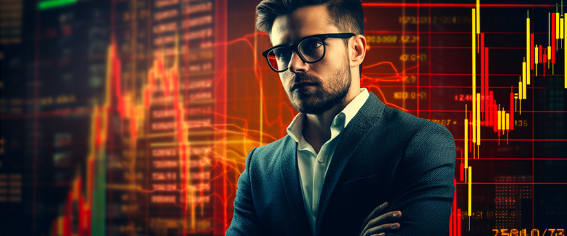 A man contemplates how to start CFD trading, with CFD charts and forex market analysis behind him.
