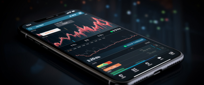 A forex chart with the price of a currency pair moving downwards