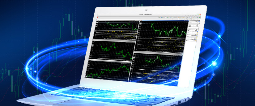 A laptop computer displaying multiple financial charts with numbers and up-down points to indicate trends.