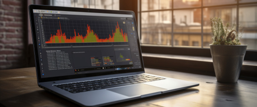 A trader uses a laptop computer to analyze market data and make CFD trading decisions.