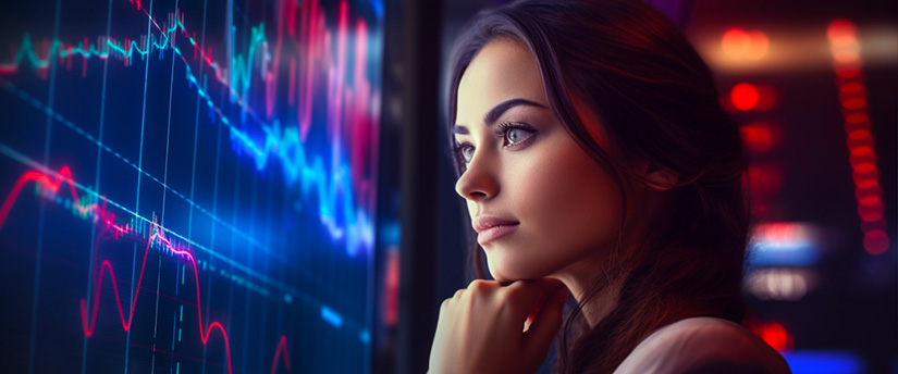 a woman staring at a graph on a screen referring to how to choose a CFD broker