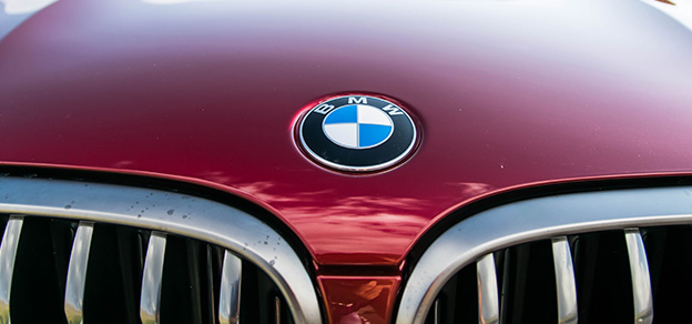 A prominent BMW logo elegantly displayed on the front grille of a luxurious car, symbolizing the brand's distinctive design and craftsmanship.