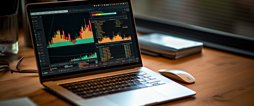 Laptop displaying a graph, representing trading techniques, risk, and potential loss.